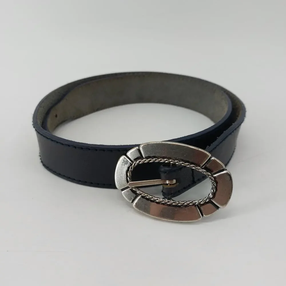 Liz Claiborne Womens Large Belt 1989 Genuine Leather Silver Buckle vtg
